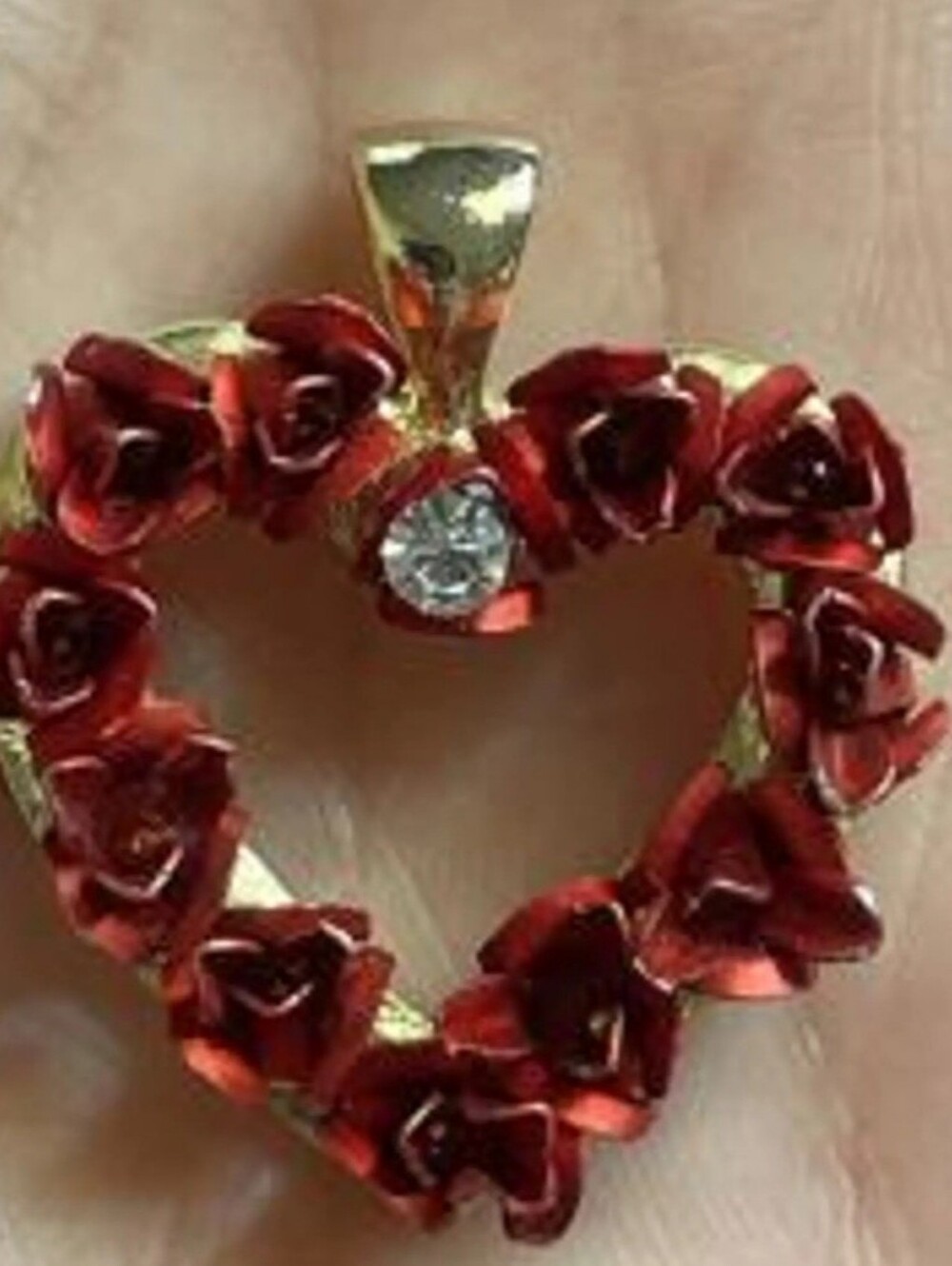 Danbury Mint one,  Vintage Goldtone Heart of a Dozen Roses Crystal Pendant